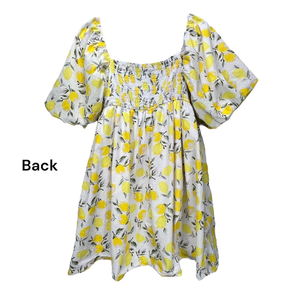 Trixxi Women's XL Lemon Print Puff Sleeve Babydoll Dress Lined Cottagecore - Picture 4 of 8